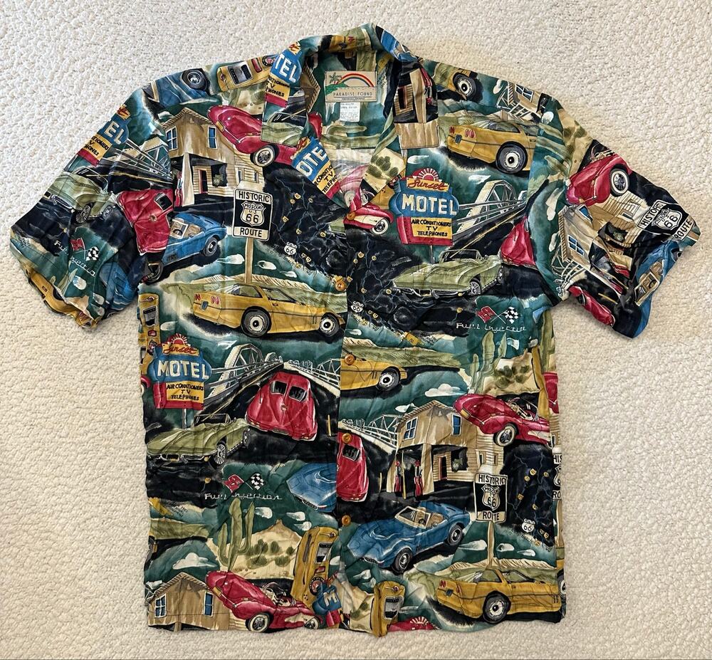 Vintage Paradise Found Mens Short Sleeve  Hawaiian Shirt Medium